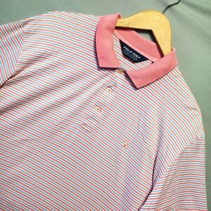 Polo Golf Ralph Lauren Striped Polo Shirt Mens L Pink Blue AJGA Pima Cotton
